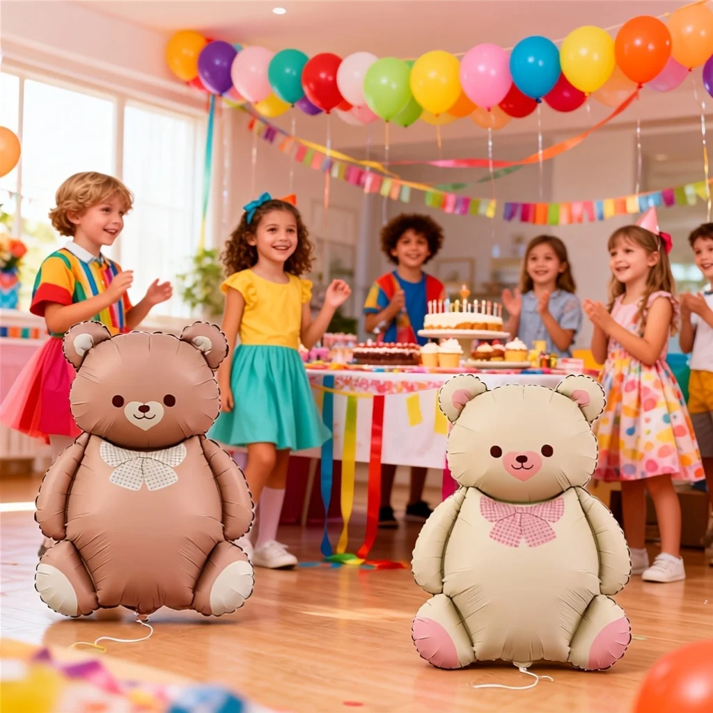 2 Pack Cute Teddy Bear Foil Balloons (Brown & Beige) - Self-Sealing Mylar Aluminum Balloons for Birthday Party Decorations, Baby - view 2