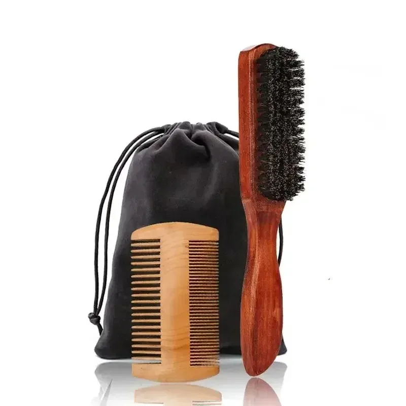 Professionele Zachte Varkenshaar Houten Baard Scheerkwast Mannen Snor Kam Kit Met Gift Bag Kapper Borstel Haar Kammen