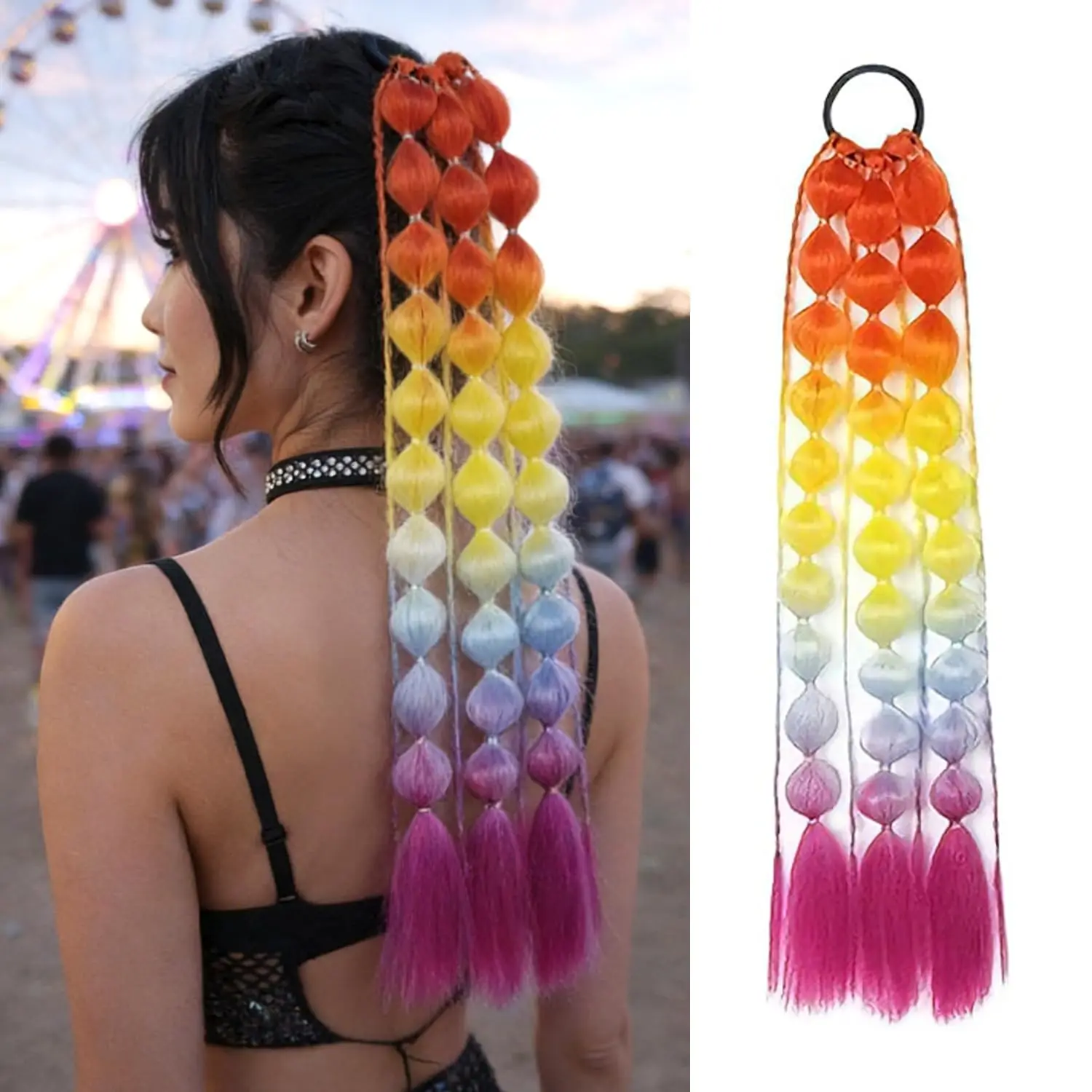 Synthetic Ponytail Extension Colorful Bubble Braid