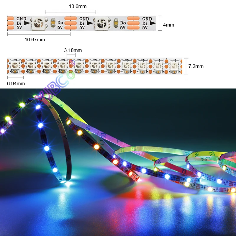 5V 4mm 7mm Narrow side PCB SK6812 LED Strip addressable 60leds/m 144leds/m SMD 3535 RGB Super Bright Light Tape IP30 TTL signal