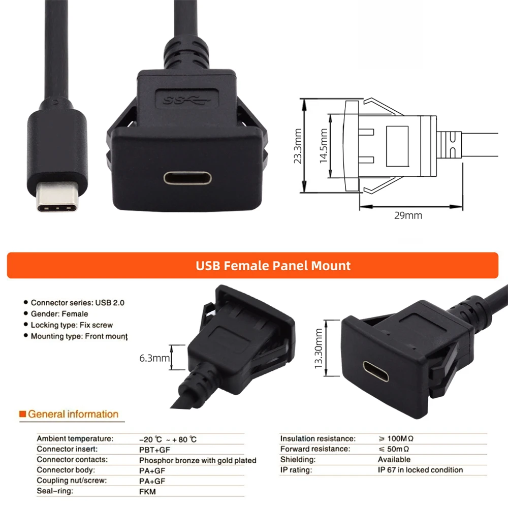 For Dashboard Panel 10Gbps Extension Flush Car Latch Mount Extension Cable Waterproof Dustproof