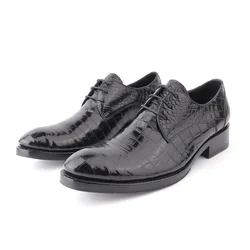 In Stock Original Crocodile Skin Derby Shoes Men's Casual Leather Shoes Black Handmade Goodyear Welted Shoe Pointed Toe 2022