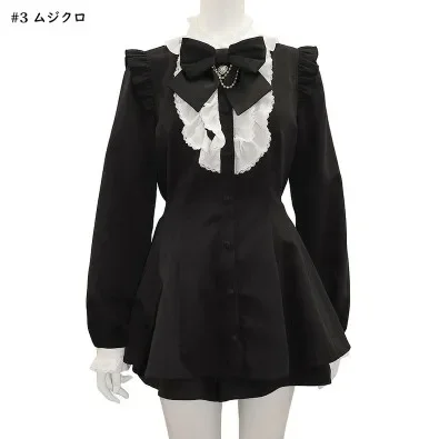 SC Suit Women Japanese Mine Retro Plaid Love Heart Bow Tie Chain Mass-Produced Long Sleeve Dress Shorts Set Autumn New Culottes