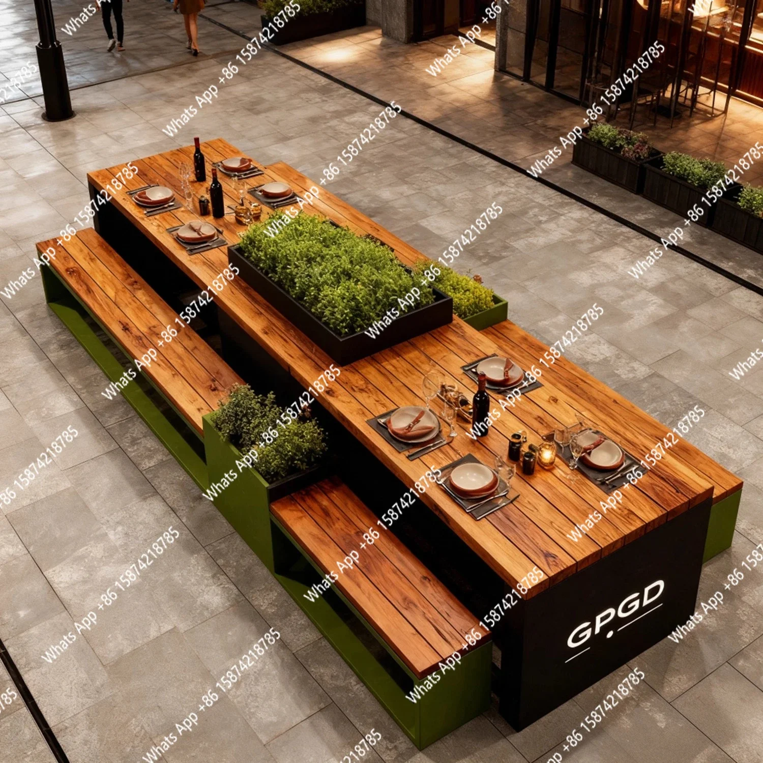 A63 Outdoor one-piece table and chairs are waterproof and sunproof, one table and two chairs, outdoor square coffee shop leisure