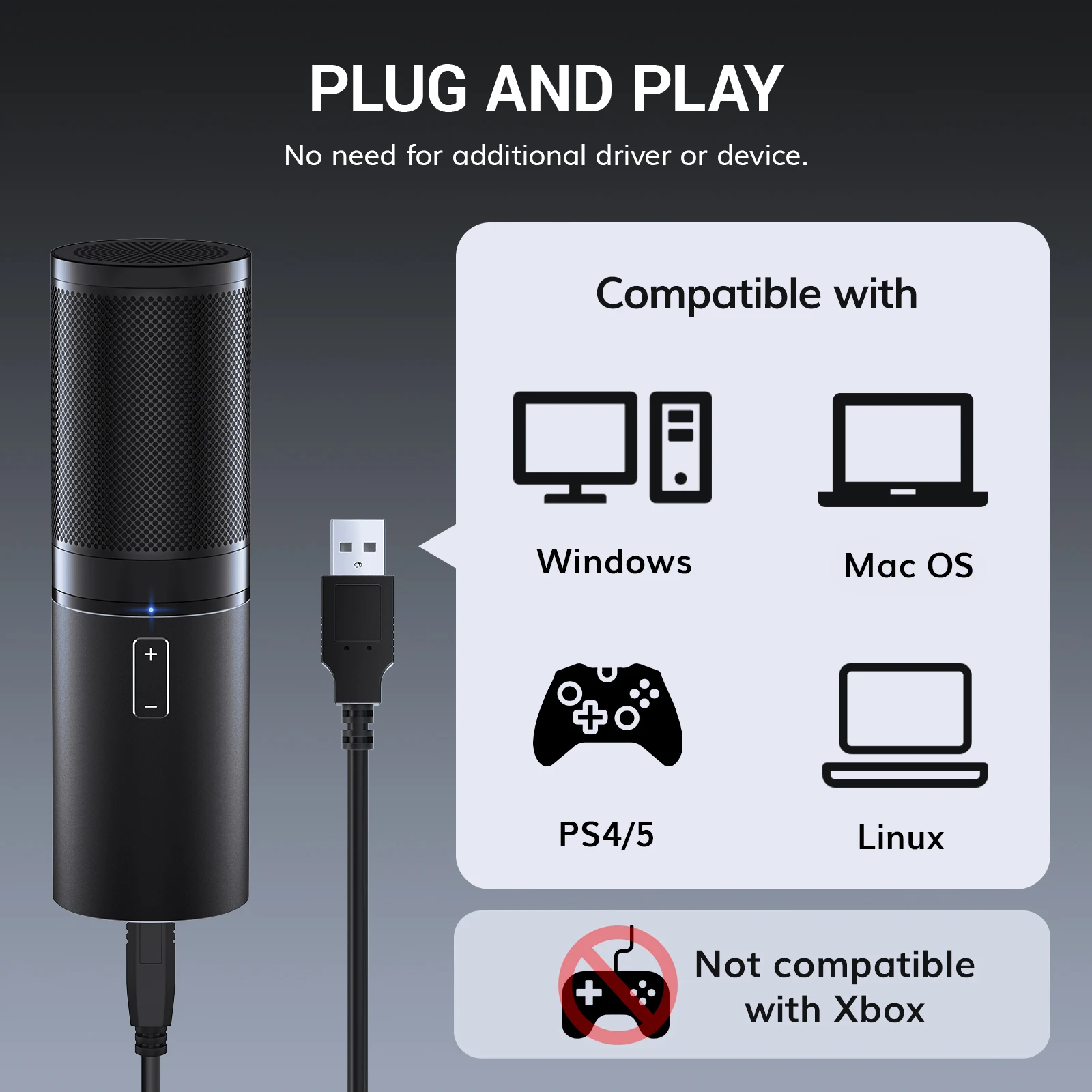 ميكروفون بودكاست USB، مجموعة ميكروفون تدفق استوديو الكمبيوتر لألعاب PS4/5/Discord/Twitch، معدات مكثف التسجيل