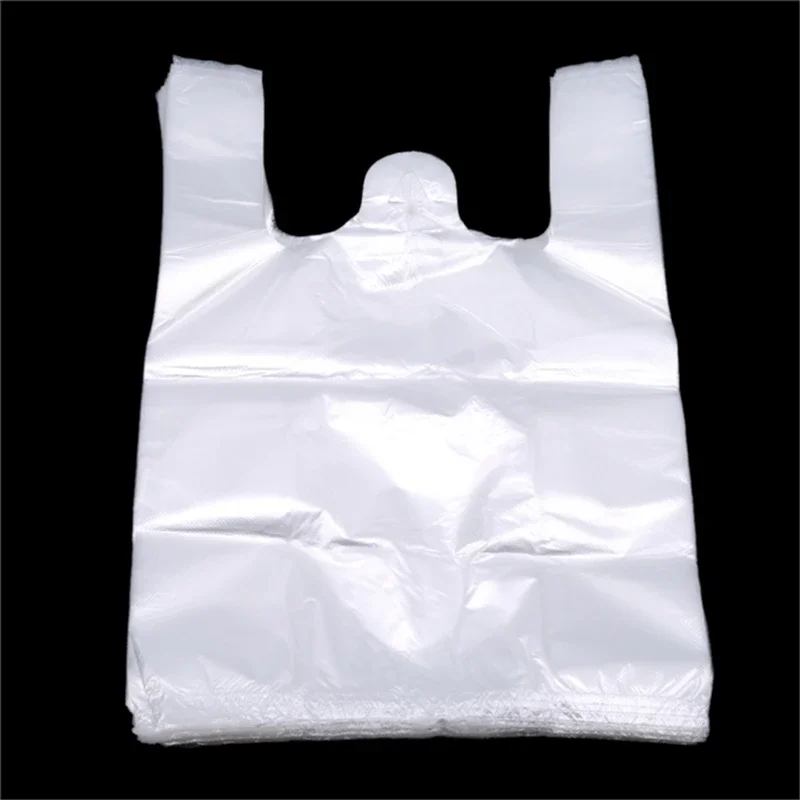 Kunststoff-Einkaufstasche, 100 Stück, transparente Einkaufstasche, Supermarkt-Plastiktüten mit Griff, Lebensmittelverpackung – Detail 7