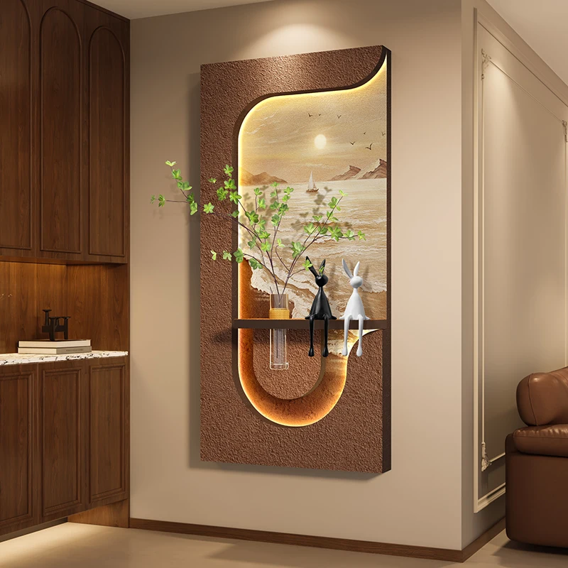 3D High-end Entrance Decoration Painting Sandstone Hydroponic Green Plant Hanging Painting Modern Corridor Wall Lamp Painting