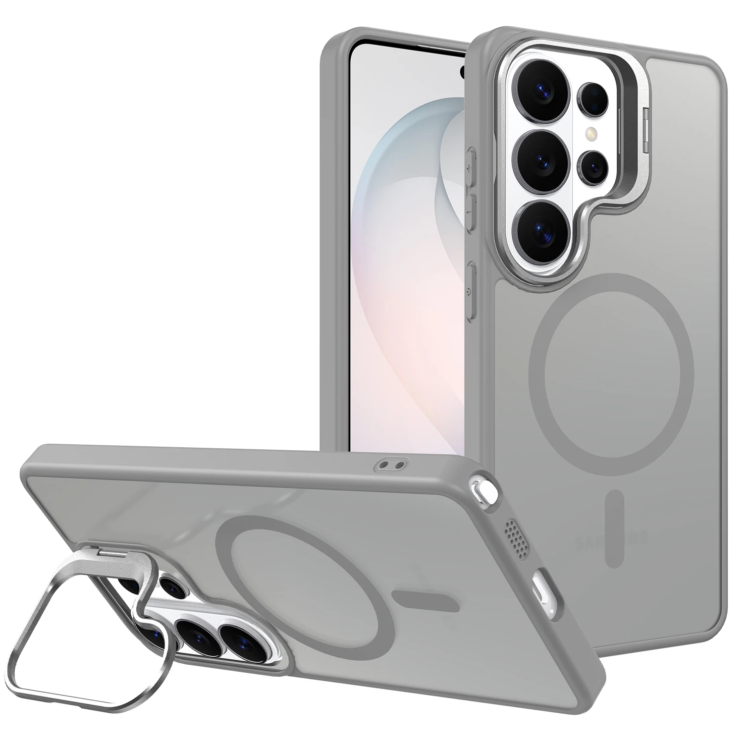 Metal Lens Stand Magnetic For Magsafe Phone Case For Samsung Galaxy A16 A17 A26 A37 A36 A56 A57 Matte Wireless Charge Cover