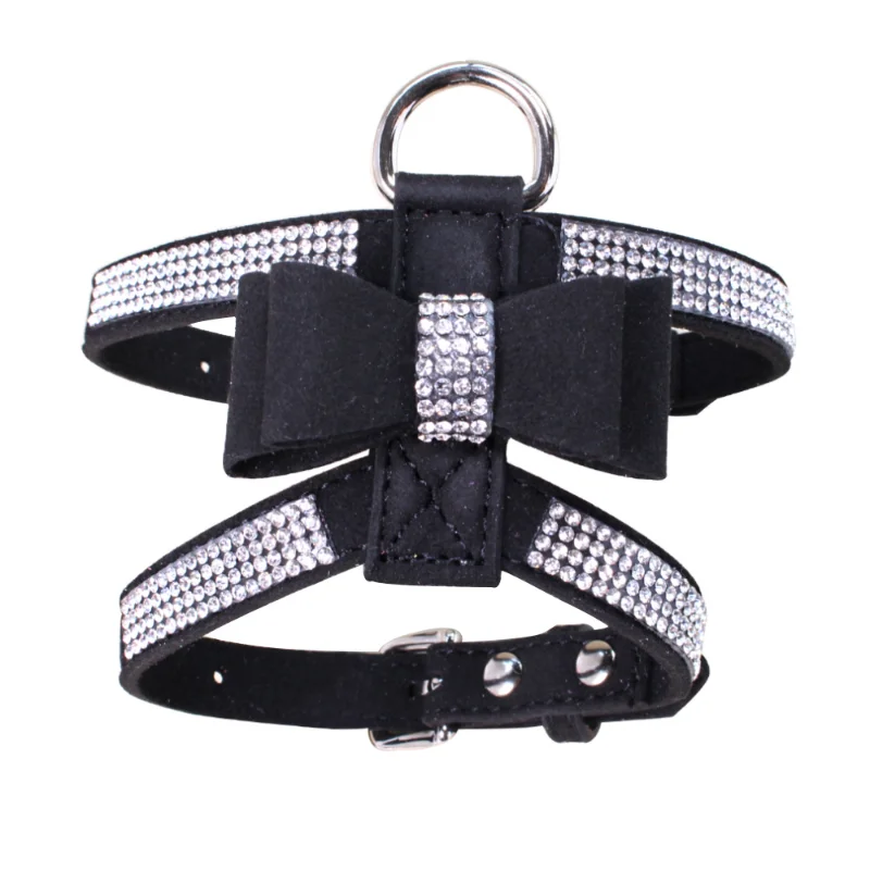 1pcs Pet Cat Dog Puppy Velvet Leather Vest Harness With Rhinestone Bling Blink Butterfly Bow Fashion Pet Accessories