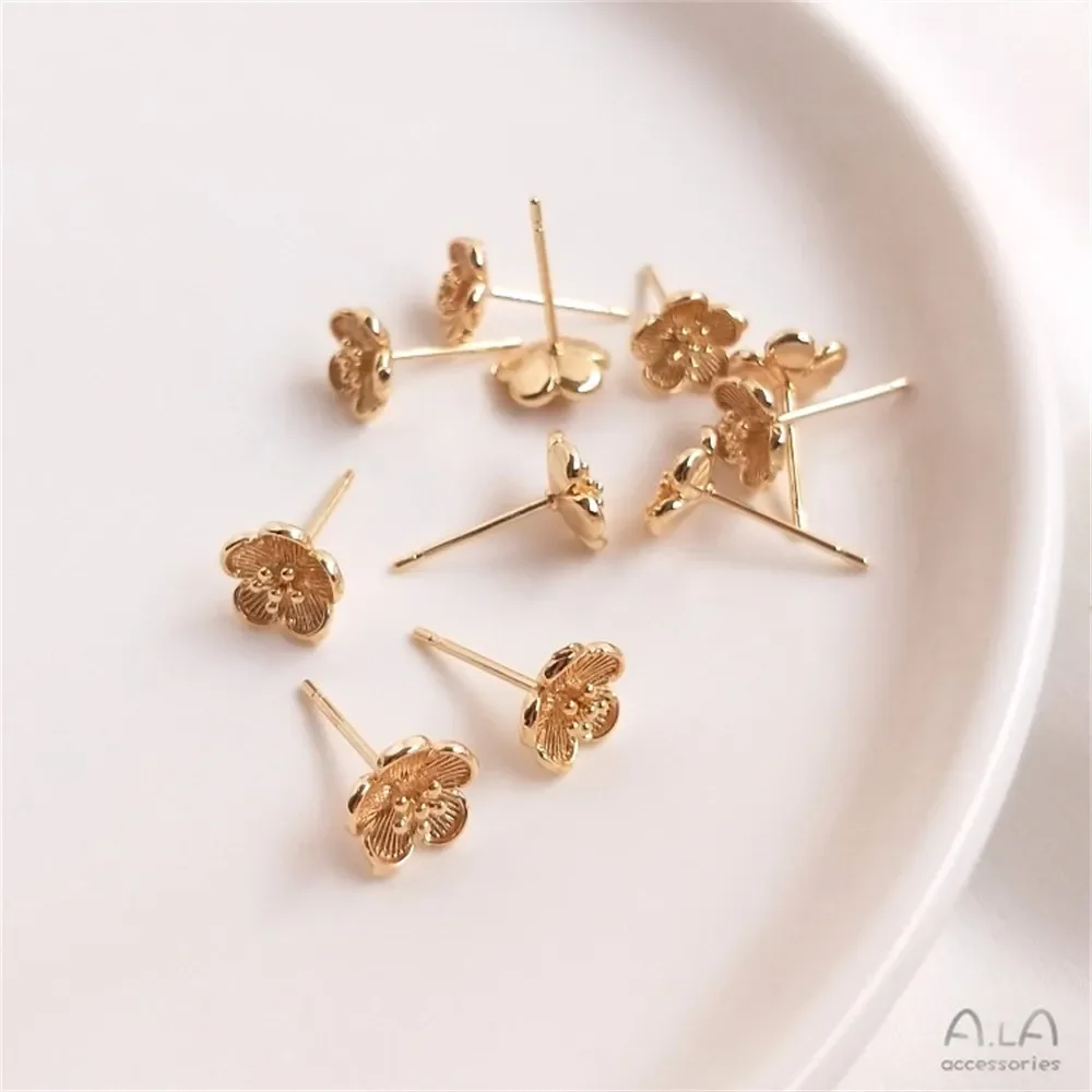 

14K Wrapped Gold Six Petals Plum Flower Earrings Simple Hand-made Diy Ear Accessories E053