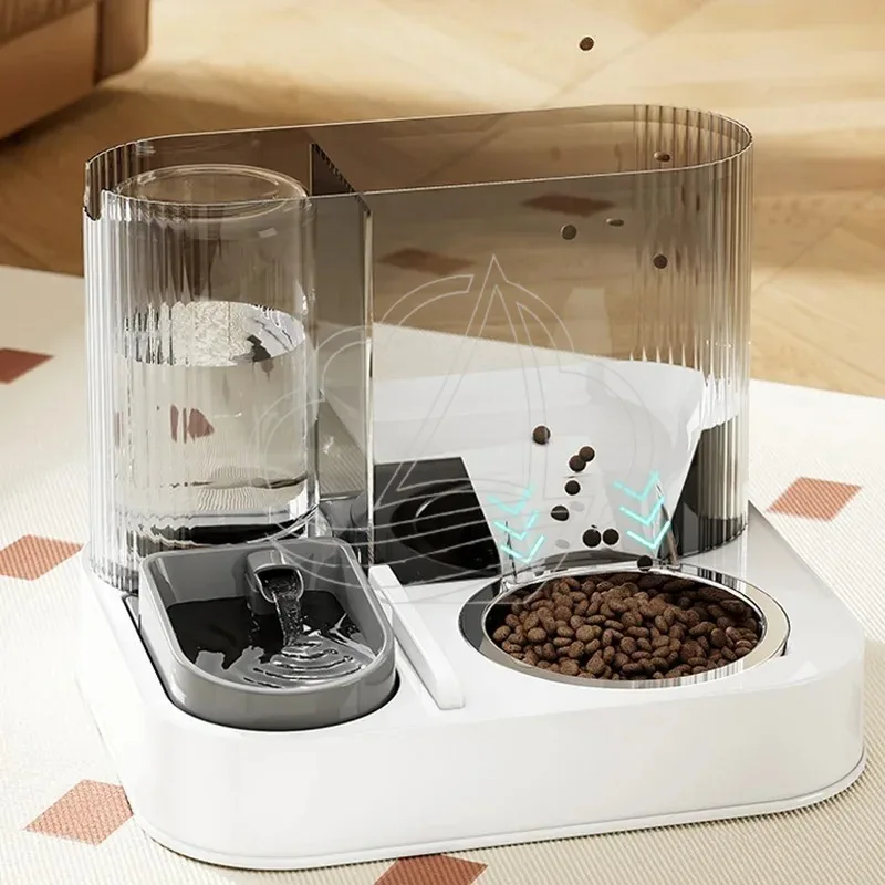 Dual Use Pet Feeding Set, Auto Water Drinker and Food Storage Bowl for Indoor Pets