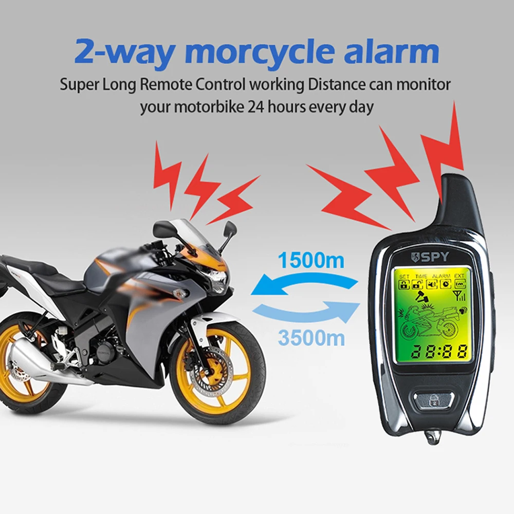 

2 way alarm LCD Two Way Motorcycle Alarm System Remote Control Engine Start Keyless Entry Start System for 12 V