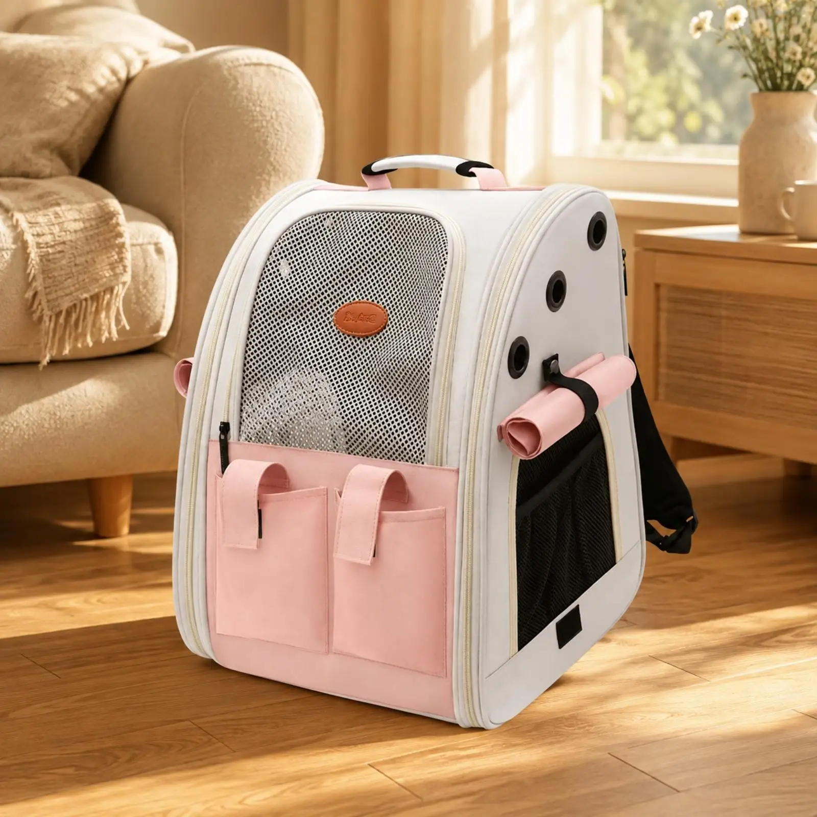 Small Dog Backpack Carrier for Travel with Side Mesh Panels and Top Handle for Cats Up to 14 Pounds