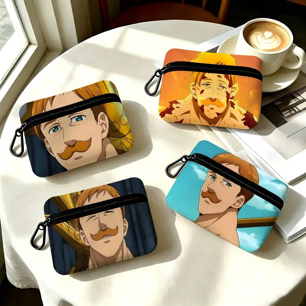1pc Escanor Anime Characters Coin Purse With Carabiner Hook Portable Key Card Wallet Small Zipper Storage Pouch