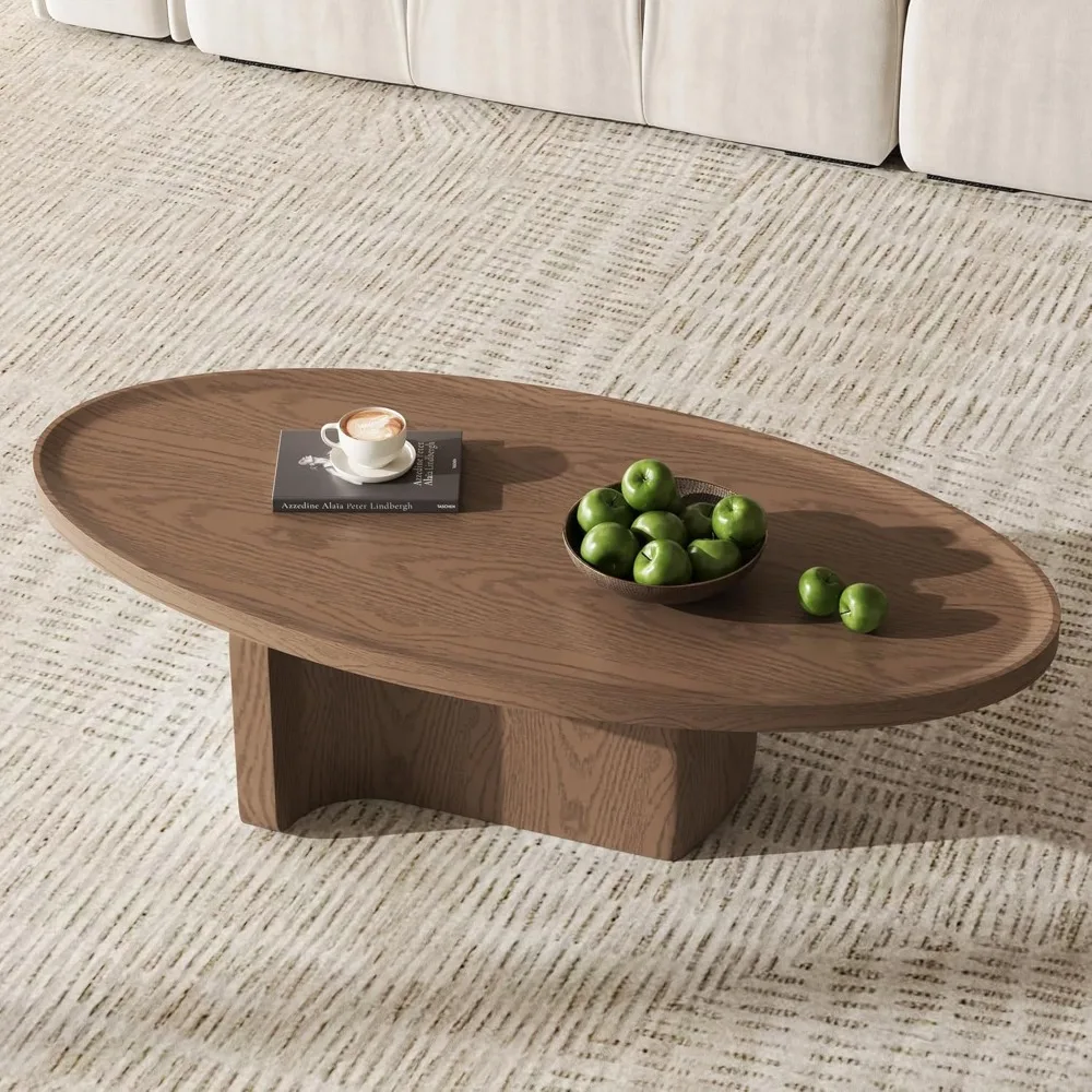 

Round Wood Coffee Table, Durable Mid Century Modern Small Oval Coffee Tables for Living Room, Easy Assembly Nesting Side Tables