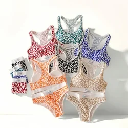 Seamless Bra Set Women Leopard Y-Shape Wireless Bra Low Waist Panties Sexy Lingerie Sport Brassiere Female Underwear Set