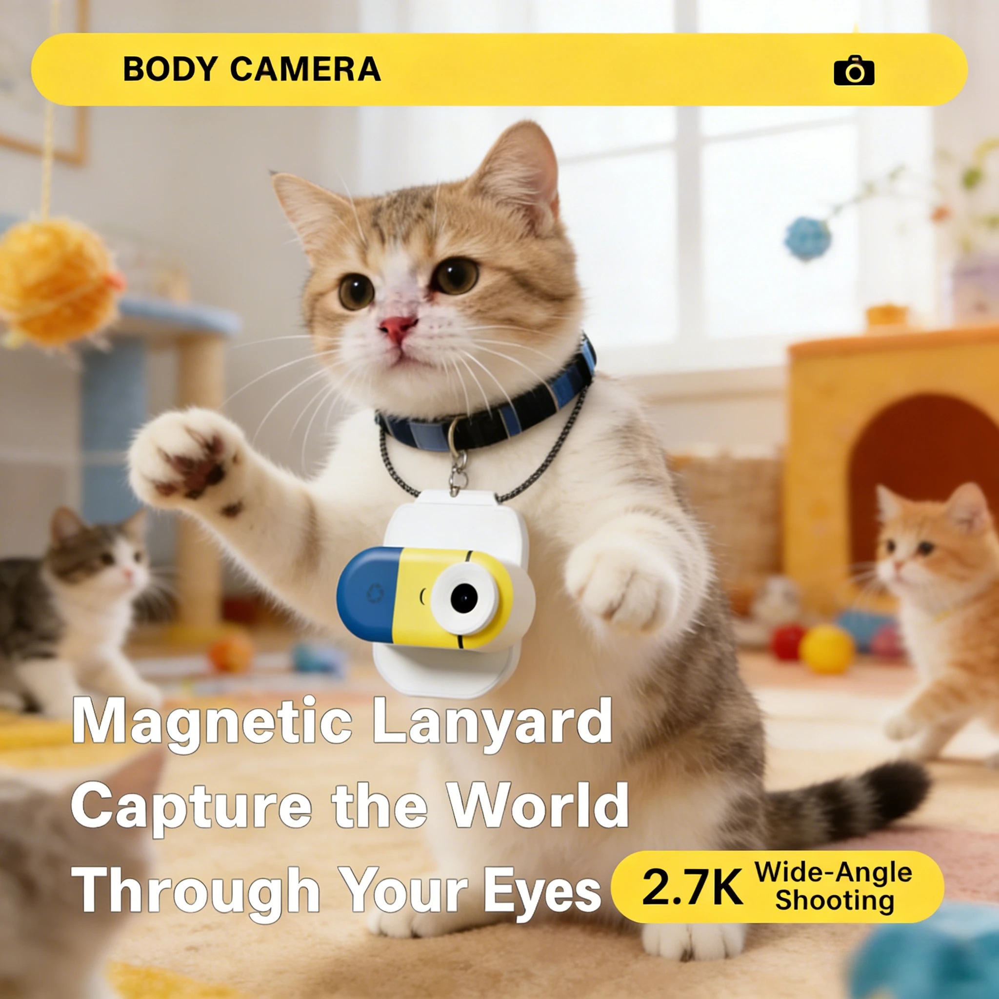 กล้องแม่เหล็กมุมกว้าง 2.7K HD - กล้องพกพากันน้ำสำหรับบันทึกภาพสัตว์เลี้ยง ขี่มอเตอร์ไซค์ และกีฬากลางแจ้ง