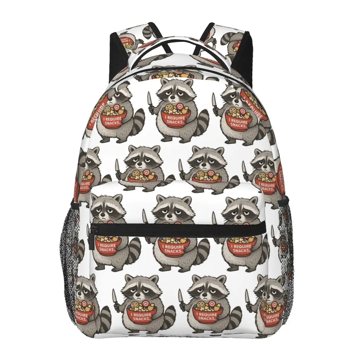 

I Require Snacks Raccoon Student Backpack School Bag Hiking Travel Daypack for Men Women Fashion Bookbag Shoulder Bags