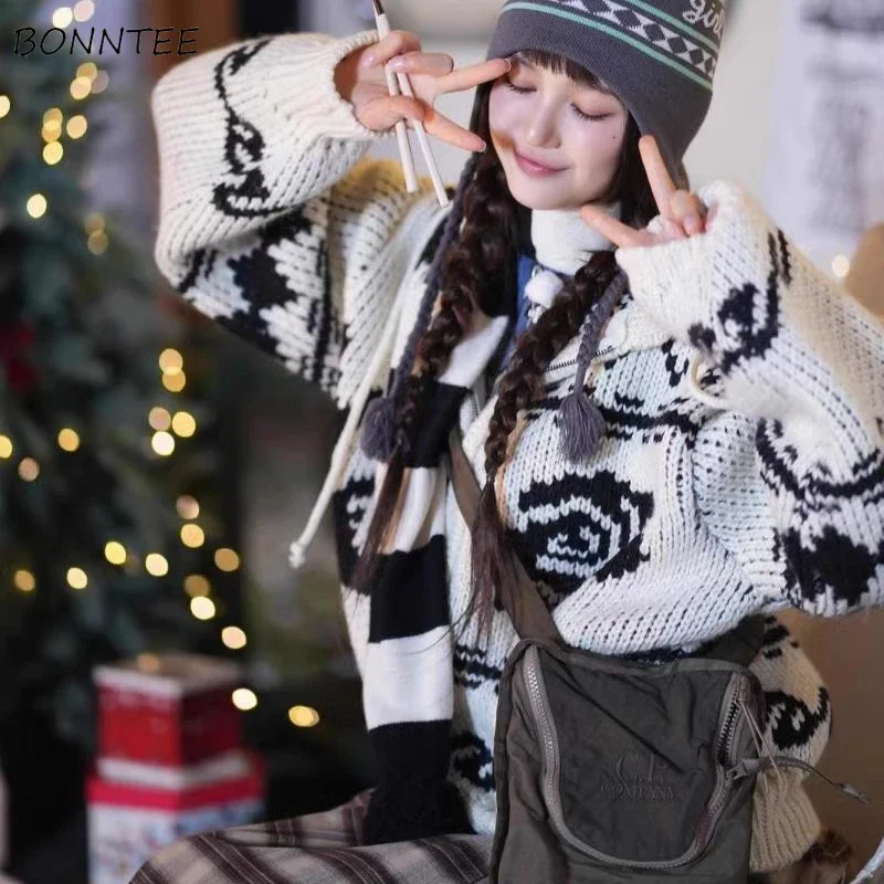 

Hooded Sweaters Women Zipper-up Contrast Color Loose Casual Cardigan Ulzzang Keep Warm Winter All-match Outwear Fashion Design