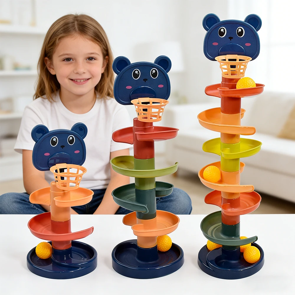 Baby Rotating 3/5/7-story Track Stacked Montessori Rolling Ball Tower Early Parent Child Education Interactive Toy Gift
