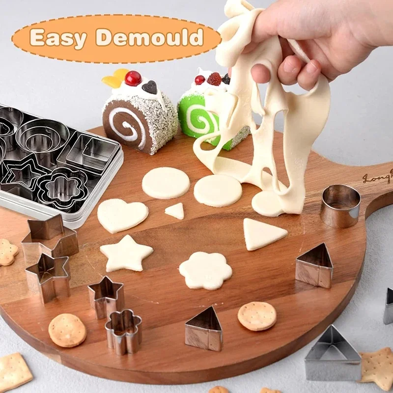 Stainless Steel DIY Pastry Tools  Cookie Cutter Set with Storage Box - Star, Heart, Flower Shapes for Baking, Christmas Cookies