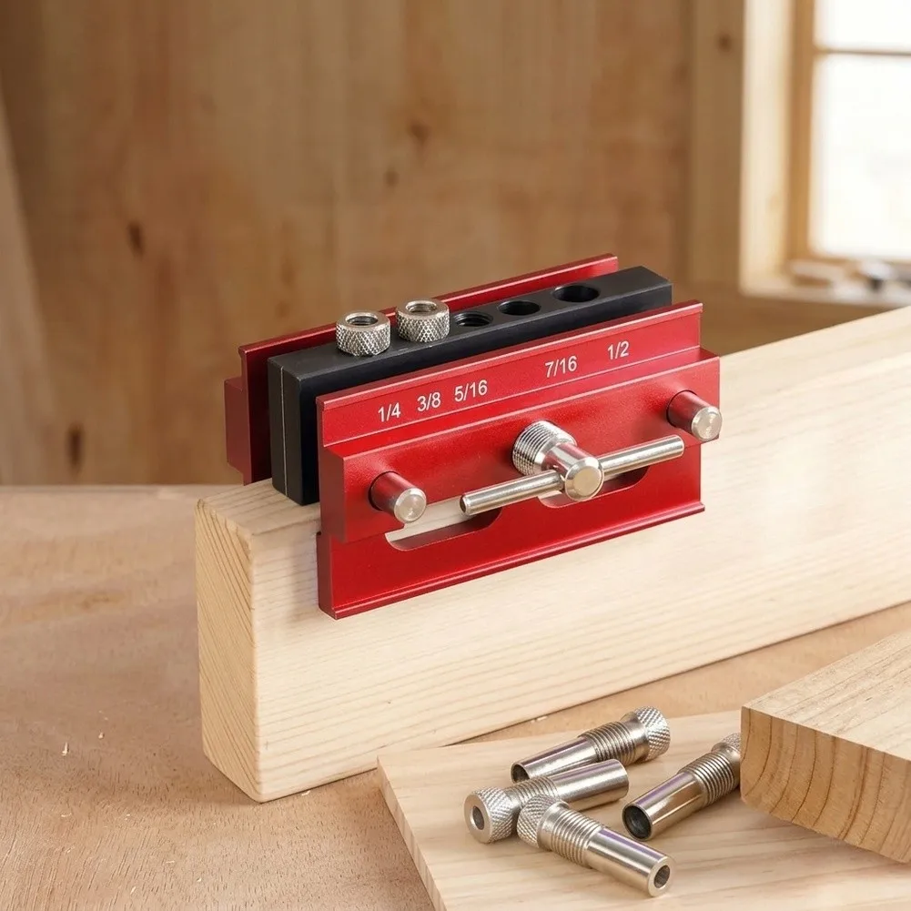 Aluminum Alloy Jig Precision Woodworking Tool Red Hand Tool Set Engraved Center Lines For Accuracy For Furniture Assembly