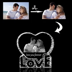 Custom LOVE Heart Shape Crystal Photo Frame Personalized Laser Engraved Picture Frame Birthday Present Valentine's Day Gifts