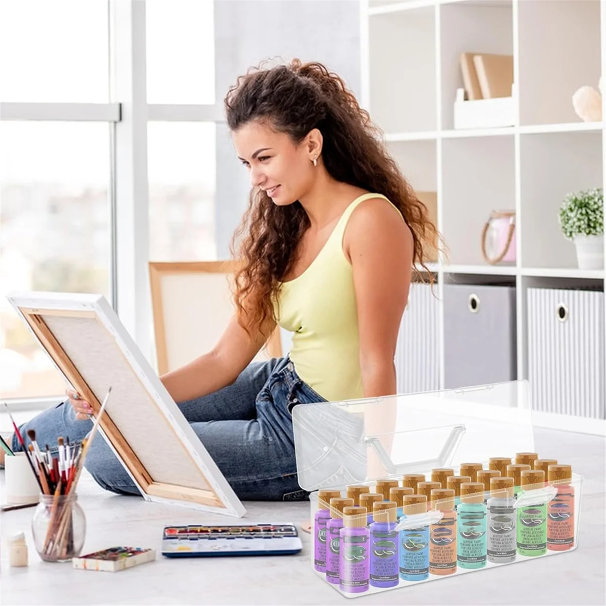 ADP-2Pcs Paint Storage Box Craft Storage Box Handle,30 Bottle Capacity Paint Storage Box for 2 Fluid Ounces Acrylic Paint