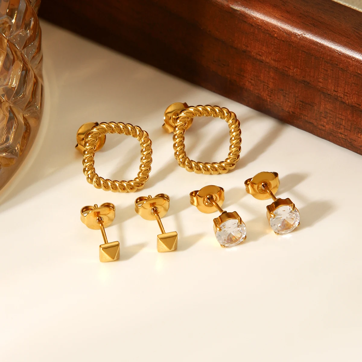 

Three Types Of Earrings One Set Of Stainless Steel Mini Cute Earrings Perforated Women Zircon Earrings High Quality Jewelry Gift