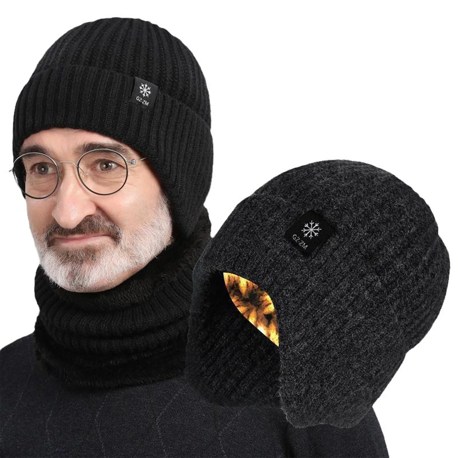 Windproof Hat Thickened for Cold Weather Men's Winter Knitted Beanie Faux Fur Lined Ear Protection Warm Cap Durable