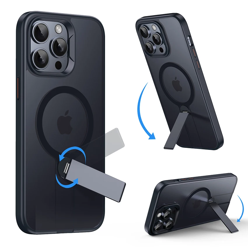 아이폰 16 15 14 13 Pro 12 Max Plus 16Pro용 투명 합금 브래킷 마그네틱 폰 케이스, 무광택 15Promax 하드 커버