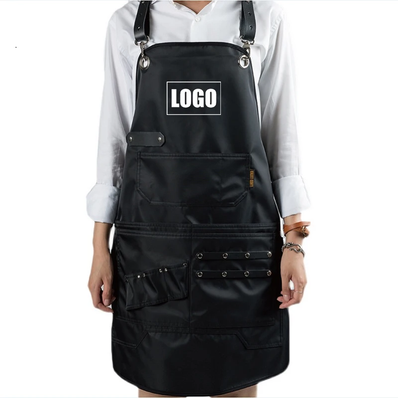 Custom Shop LOGO Waterproof Barber Restaurant Baking Beauty Salon  Kitchen Accessories Cleaning Tools Uniform Pocket Apron