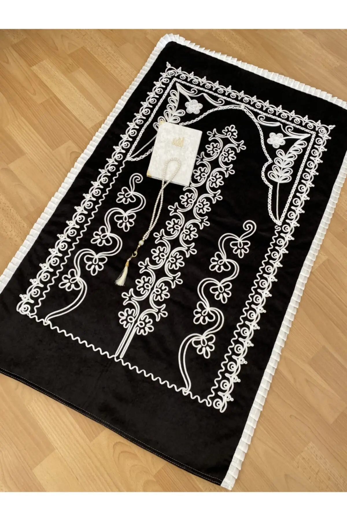 

DOLBOVI velvet black prayer Rug 3 piece quarter bridal groom set Meditation Rug