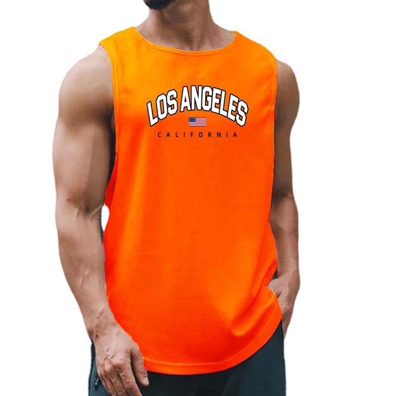 Los Angeles California USA City New Fashion Sports Tank Top Men Summer Quick Dry Muscle Vest Mesh Gym Clothing Basketball Jersey