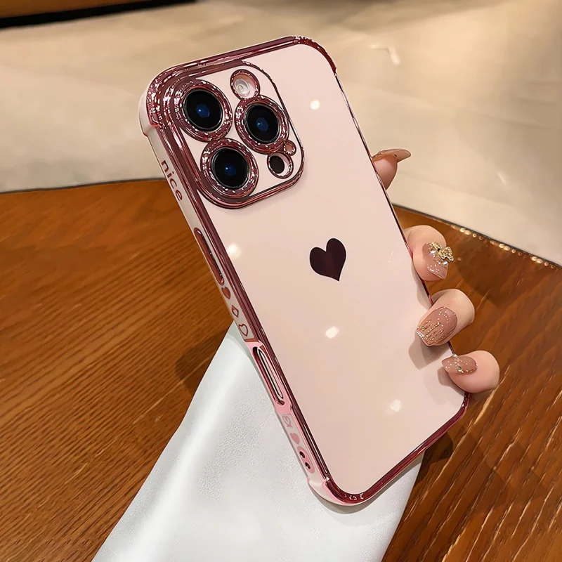 Plating Heart Laser Aurora Matte Hülle für iPhone 18 17 12 13 14 15 16 Pro Max Plus Kameraschutz Silikon Stoßfeste Abdeckung – Detail 5