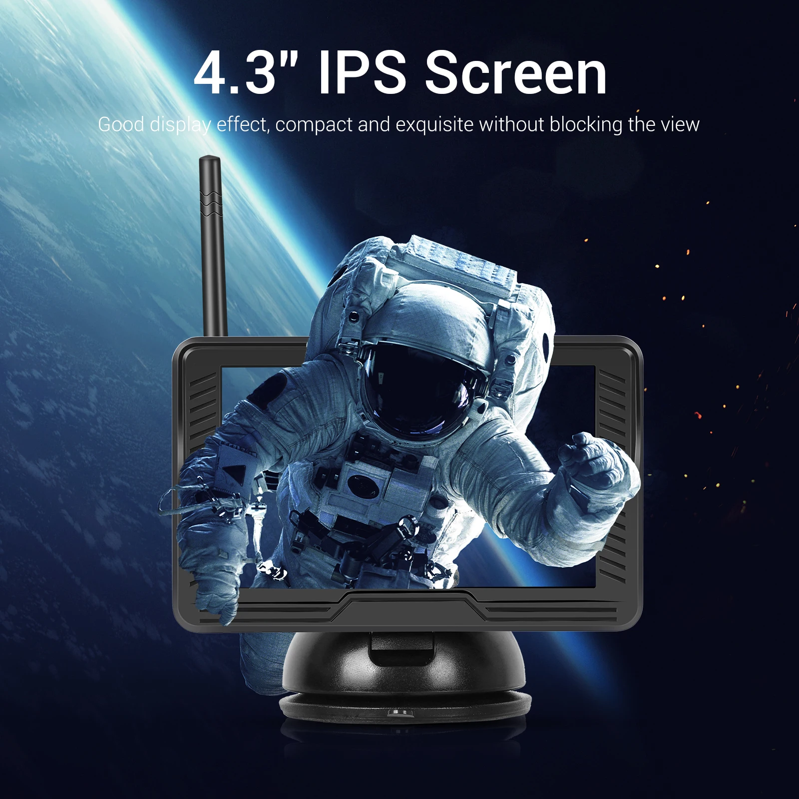 Monitor posteriore per auto con schermo IPS da 4,3 pollici, telecamera di retromarcia wireless, impermeabile IP69, visione notturna a infrarossi, telecamera di sicurezza.