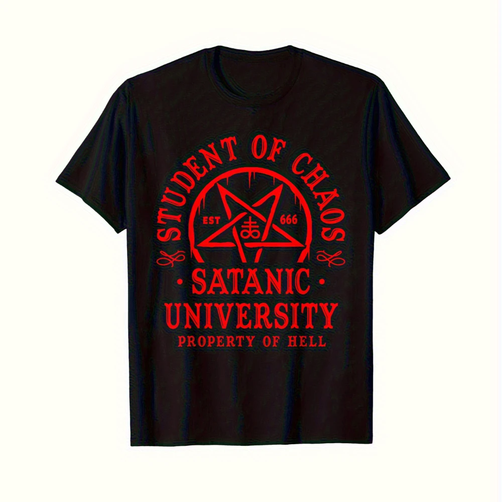 

New Men's Top T-shirt Dark Style Gothic Red 666 Symbol Letter T-shirt Classic Version Soft and Comfortable High-quality Fabric