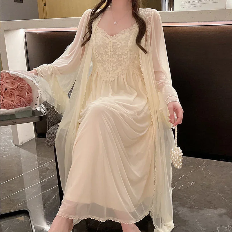 2023 New Style Mesh Lace Sleeve Sexy Pajama Long Wear Casual es Vestidos Para Mujer Women Dress