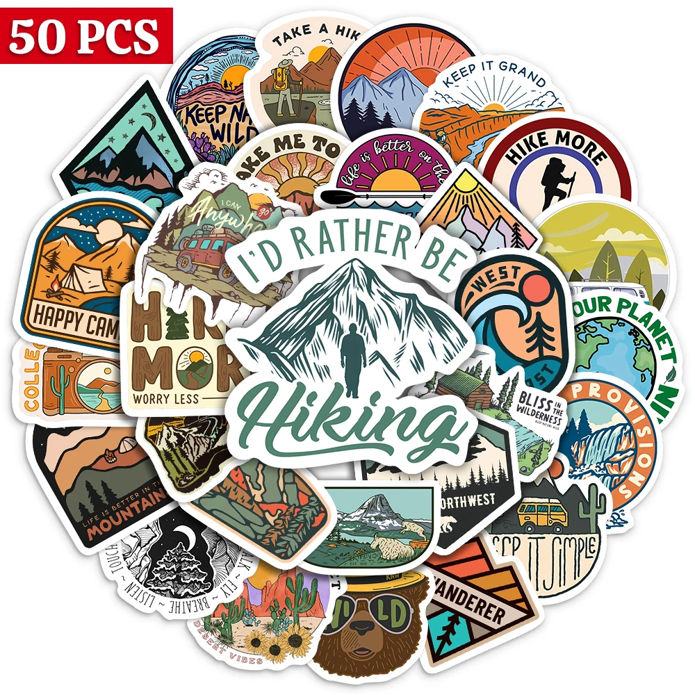 Outdoor Hiking Stickers Camping Forest Beautiful Scenery Decals DIY Skateboard Laptop Luggage Cup Motorcycle Phone Waterproof