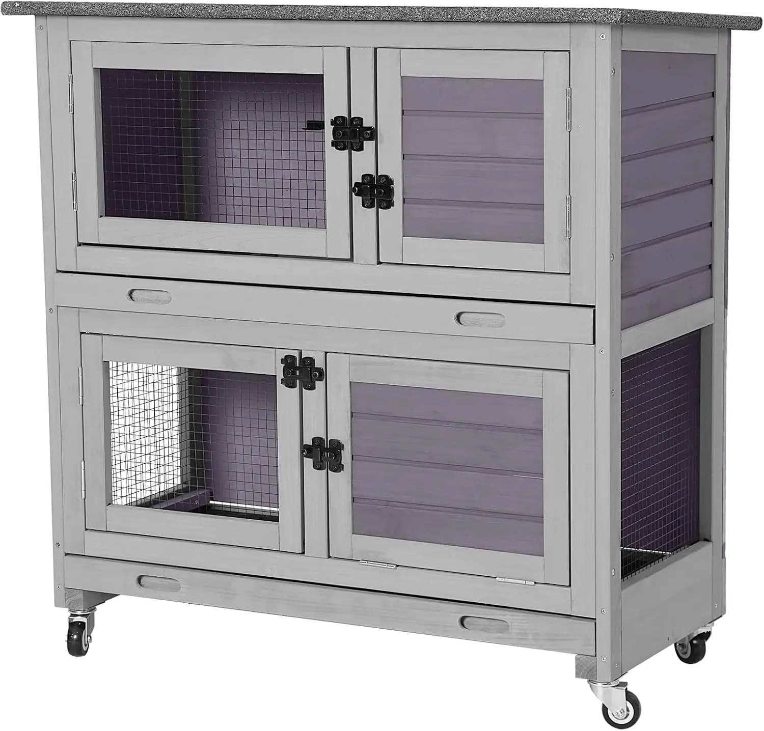 

36" Rabbit Hutch Bunny Cage Indoor Outdoor Guinea Pig Cage 2 Story Wth 2 Tray, Trap Door, Wheels