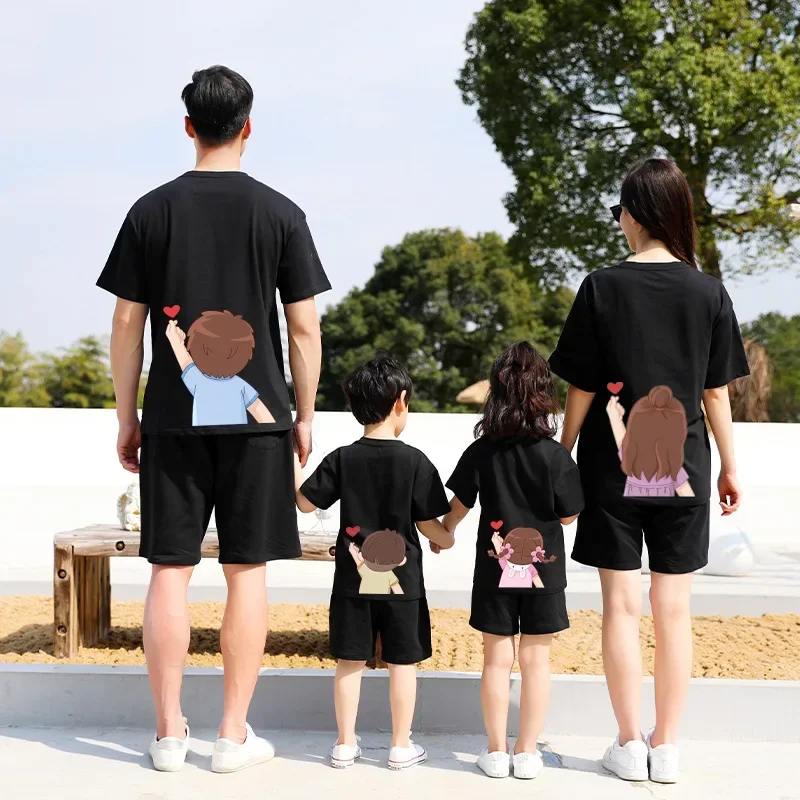 Mother Daughter Clothes Family Matching Outfits Cotton T-shirt Cartoon Printed Tops Parent-child Outfits Summer Boys Girls Tees