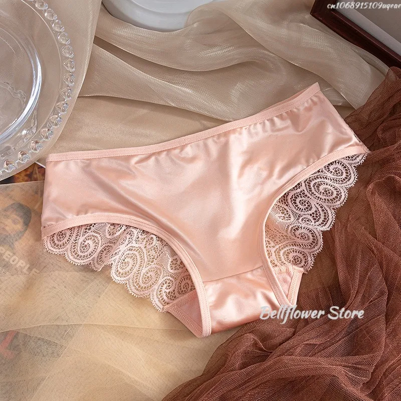 

Шелковые атласные сексуальные трусы с бантом для женщин, однотонные женские трусики, дышащие удобные трусики со средней талией, 2025