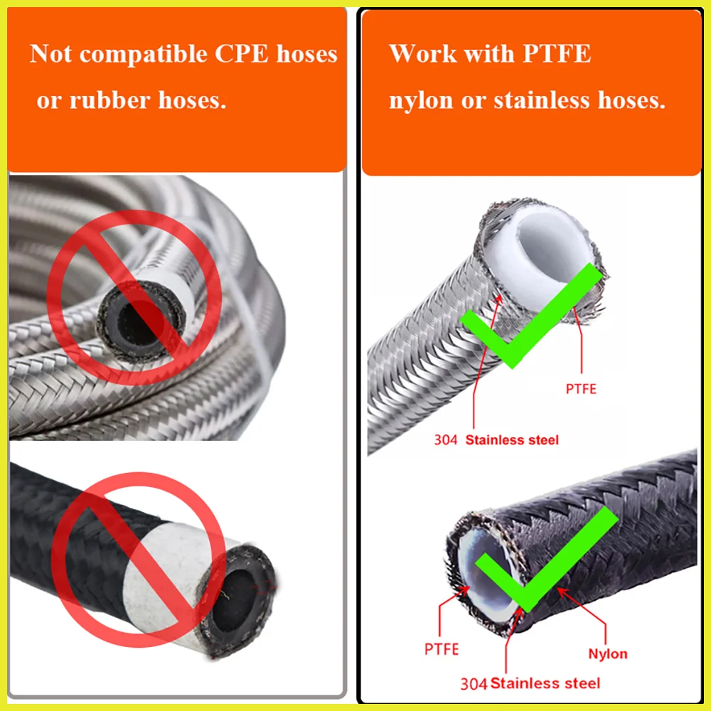 Aço inoxidável trançado Corrida Mangueira, PTFE óleo refrigerador linha tubulação, Swivel End Fitting, Nylon 304, AN4-AN12, E85, 1 m a 10m
