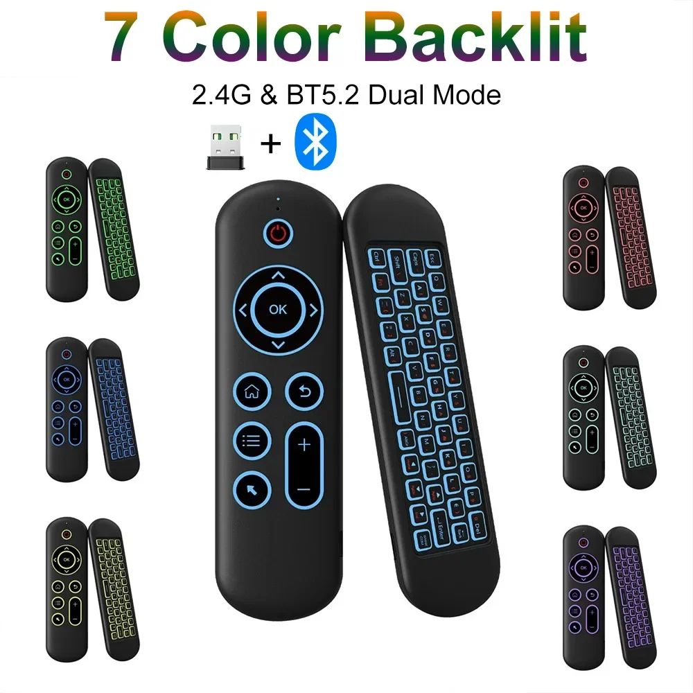 Remote Control Air Mouse Voice Gyroscope 7 Color Backlit Mini Keyboard Dual Mode 2.4G BT5.2 Wireless For Android Smart TV Box PC