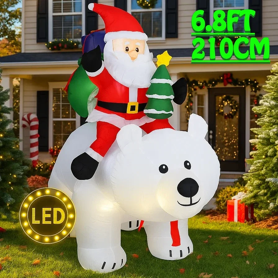 

2.1M/6.8FT Santa Riding Polar Bear LED Inflatable Model Christmas Decoration LED Light Holiday Outdoor Decor Home Yard Party Toy