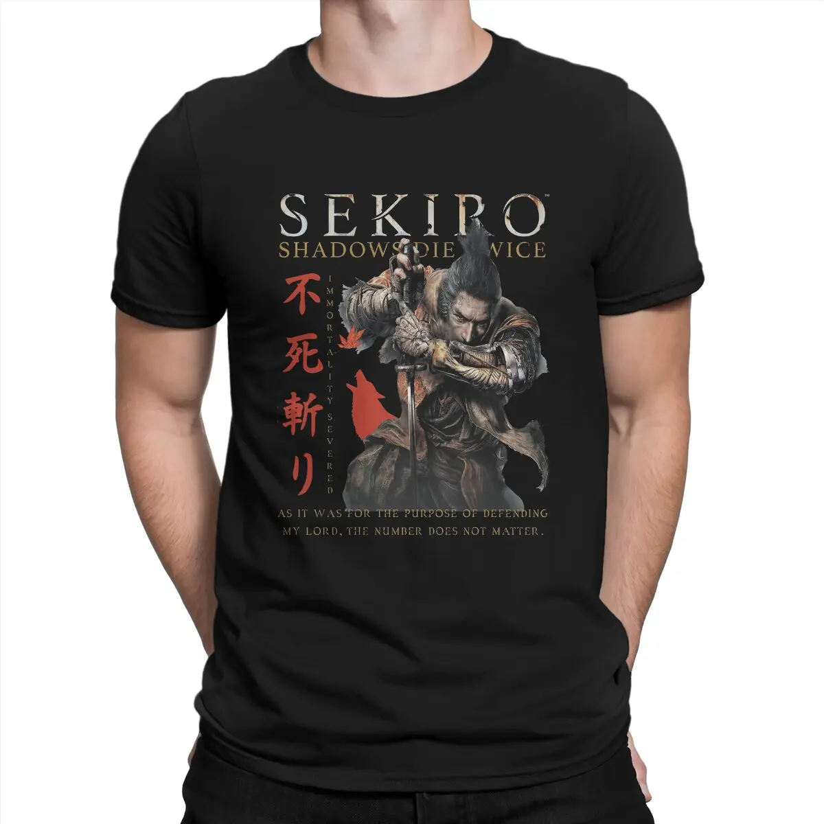 Sekiro Shadows Die Twice T Shirts for Men Pure Cotton Fun T-Shirt Round Neck DARK SOULS Tee Shirt Short Sleeve Clothing Printed