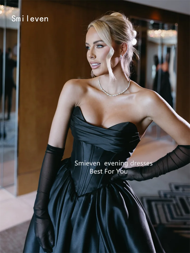فستان Smileven كلاسيكي أسود على شكل حرف A للحفلات الراقصة أنيق على شكل قلب رداء حفلات رسمي بفتحة جانبية مناسبة مخصصة 2026