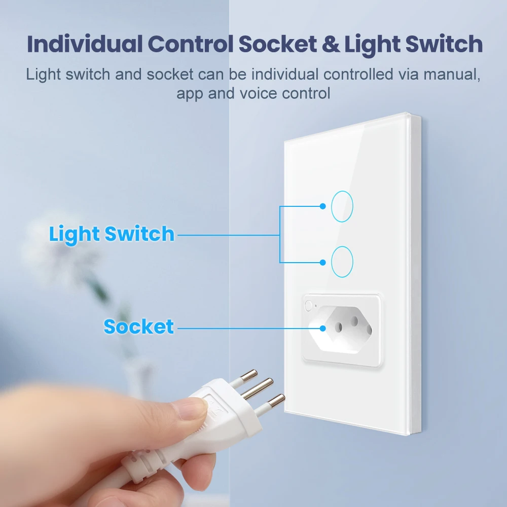 AVATTO Tuya Zigbee 3.0 Brazil Wall Switch with Socket,Touch-Sensor interruptor Smart Light Switch works with Google Home/ Alexa