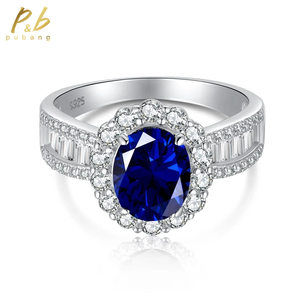 

PuBang for Women Engagement Gift Fine Jewelry Oval Sapphire 100% 925 Sterling Silver Created Moissanite Party Ring Free Shipping