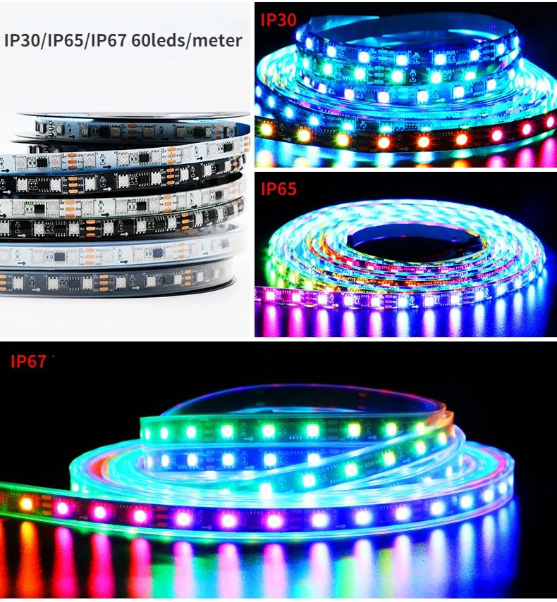 WS2811 RGB LED Strip Lights 5050 SMD Smart Addressable 30/60 LED/M External 1 IC Control 3 Leds White/Black PCB Led Tape 12V DC